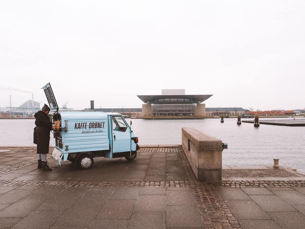 Copenhagen waterfront and Opera House with cute coffee cart