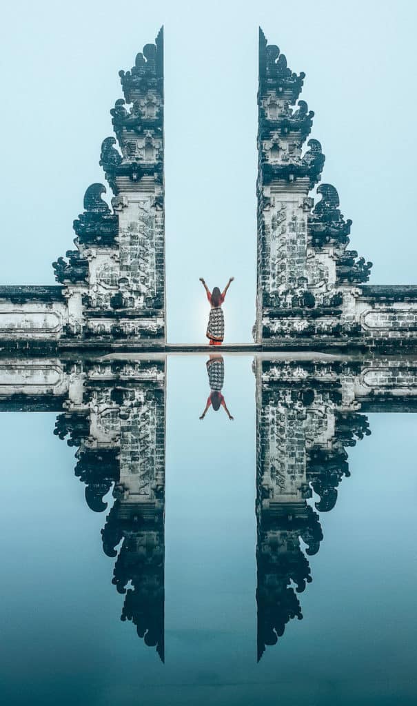 Girl posing fro Instagram photo at Pura Lempuyang Temple in East Bali - Must do things in Bali