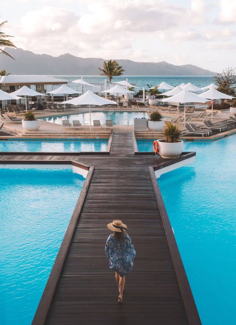 The extremely photogenic pool and boardwalk at Hayman island